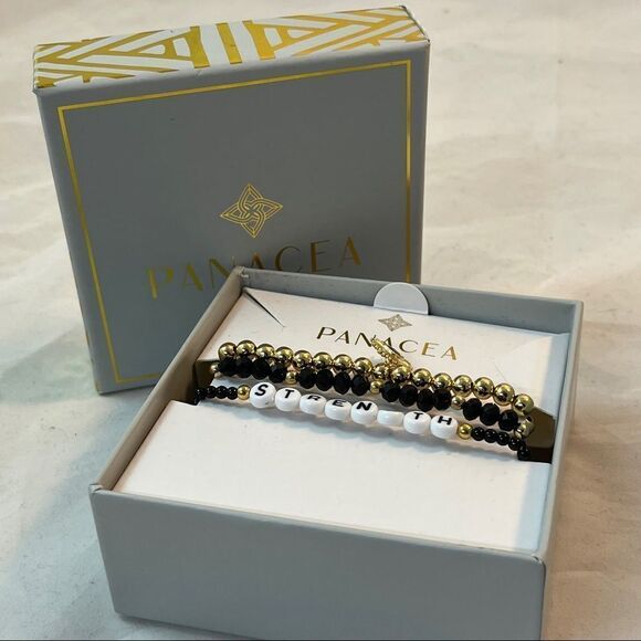 Panacea Bracelets Beaded Set of 3 Strength Stacking Gold Black - Picture 2 of 6